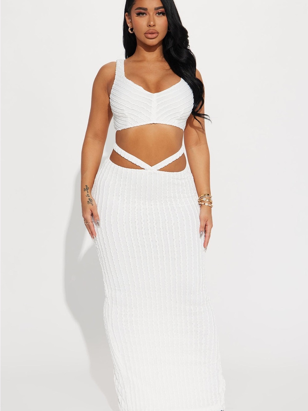 Fashion Nova White Ribbed Crop Top with Cross-Waist Straps